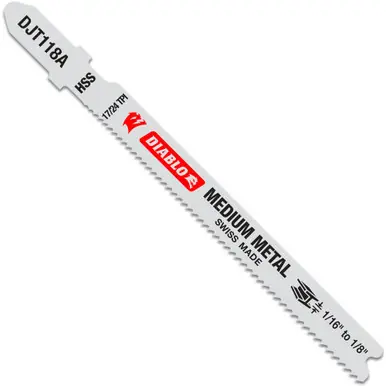 DIABLO DJT118A5 - 3-5/8" 17/24 TPI High Speed Steel T-Shank Jig Saw Blades for Medium Metal 5ct