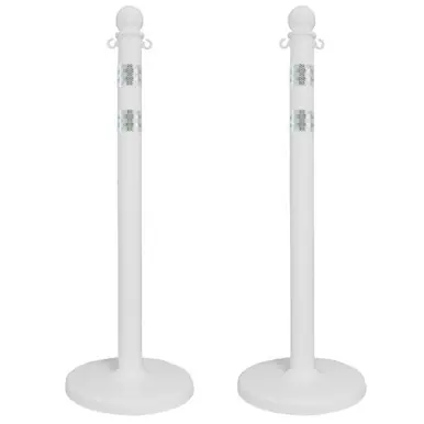Mr. Chain 96446-2 Medium Duty 2.5" Reflective Stanchions (2 Pack) White