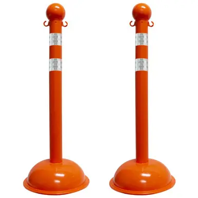 Mr. Chain 99978-2 Medium Duty 3" Reflective Stanchions (2 Pack) Safety Orange