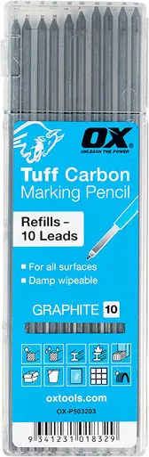 OX TOOLS P503203 - Pro Tuff Carbon Marking Pencil Replacement Basic Graphite Lead 10ct