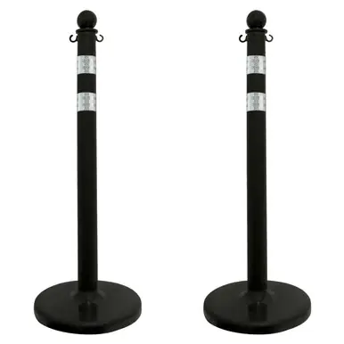 Mr. Chain 96450-2 Medium Duty 2.5" Reflective Stanchions (2 Pack) Black