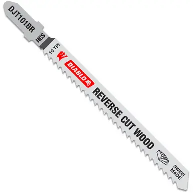 DIABLO DJT101BR5 - 4" 10 TPI High Carbon Steel T-Shank Jig Saw Blades for Reverse Cuts in Wood 5ct