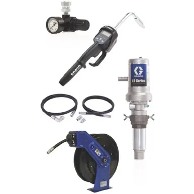GRACO 24K797 - LD Series 3 1 Deluxe Tank Mount Oil Pump w/ SD Series 1/2" x 50 ft. Hose Reel Package
