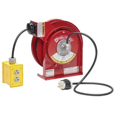 Reelcraft L-4525-123-7QC - 12/3 x 25 ft. 20A Quad Box Outlet Twistlock Electric Cord Reel