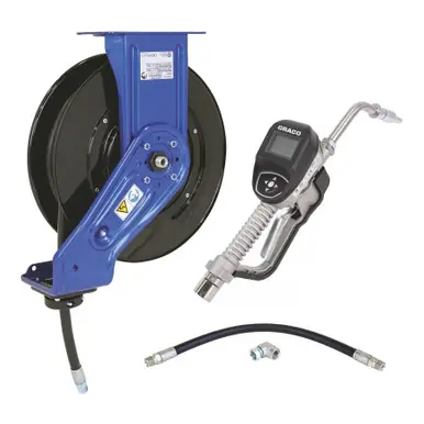 GRACO 24E001 - Oil Dispense Package, 1/2" x 35‘ Hose Reel (Blue) w/ SDM5 Rigid Extension Meter