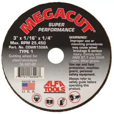 ALFA COW61510A - 4 x 1/16 x 1/4 Type 1 Cut-Off Wheel (50pk)