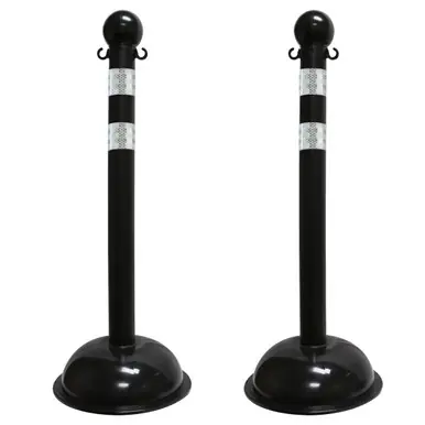 Mr. Chain 99950-2 Medium Duty 3" Reflective Stanchions (2 Pack) Black
