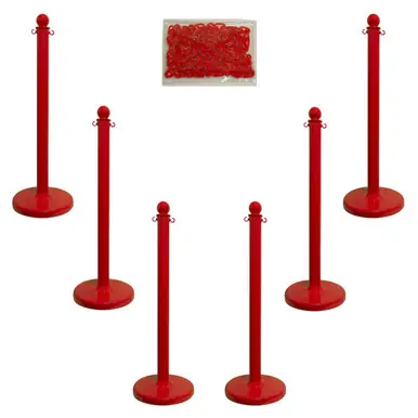 Mr. Chain 71105-6 Medium Duty 2.5" Stanchion (6 Pack) Red