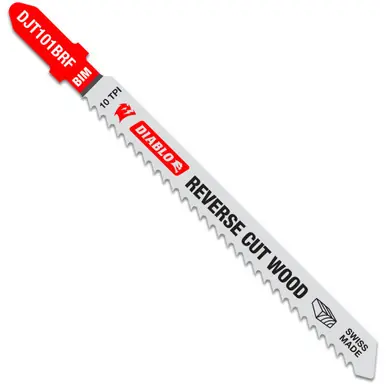 DIABLO DJT101BRF5 - 4" 10 TPI Bi-Metal T-Shank Jig Saw Blades for Reverse Cuts in Wood 5ct