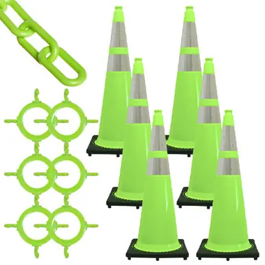 Mr. Chain 97277-6 36" Traffic Cone Reflective and Chain Kit Safety Green
