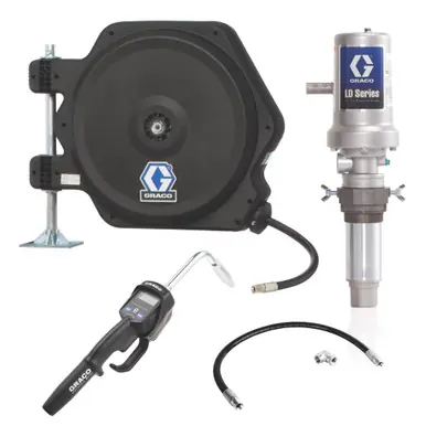 GRACO 24J777 - LD Series 5 1 Tank Mount Oil Pump w/ SD Series Hose Reel Package - Manual Meter Type