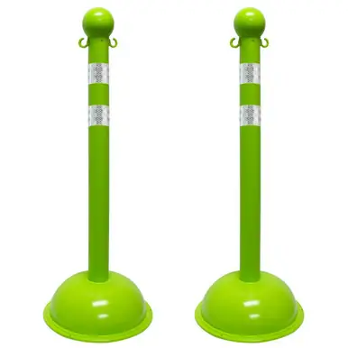 Mr. Chain 99977-2 Medium Duty 3" Reflective Stanchions (2 Pack) Safety Green