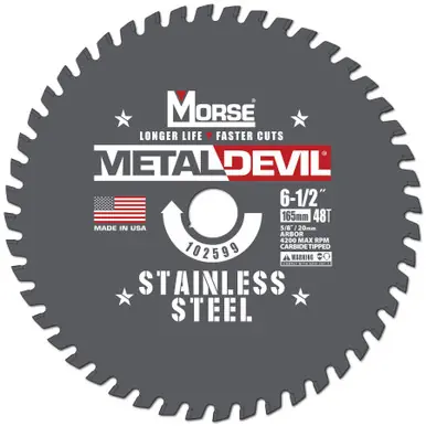 MK Morse CSM6504820FSSC - 6-1/2" 48T Metal Devil Stainless Saw Blade, 20mm Arbor