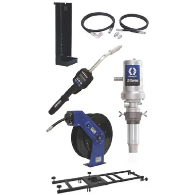 GRACO 24K839 - LD Series 5 1 Deluxe Stationary 275 Gallon Oil Pump w/ SD Series Hose Reel Package -