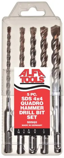 ALFA SDSQ5 - 5pc SDS-Plus Quadro Hammer Drill Bit Bit Set