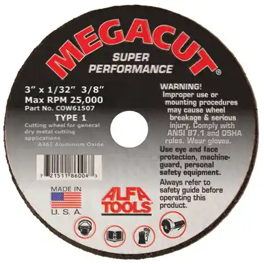 ALFA COW61507 - 3 x 1/32 x 3/8 Type 1 Cut-Off Wheel (50pk)