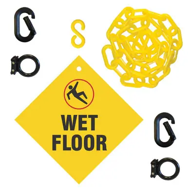Mr. Chain 7406WF Wet Floor Sign Kit 6‘ Yellow Plastic Chain