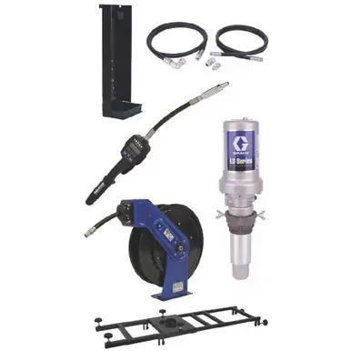GRACO 24K842 - LD Series 3 1 Deluxe Stationary 275 Gallon Oil Pump w/ SD Series Hose Reel Package -