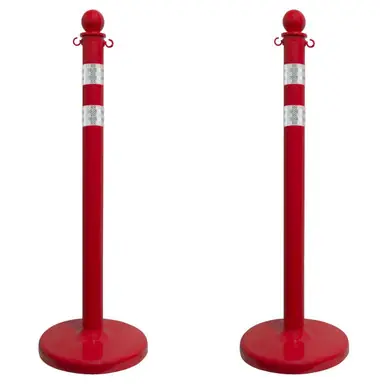 Mr. Chain 96451-2 Medium Duty 2.5" Reflective Stanchions (2 Pack) Red