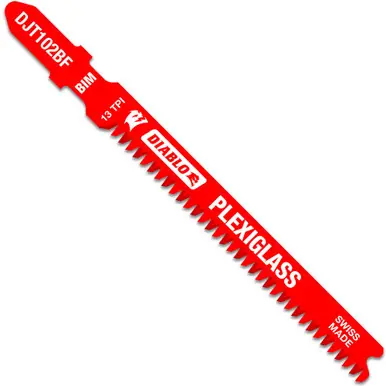 DIABLO DJT102BF5 - 3-5/8" 13 TPI Bi-Metal T-Shank Jig Saw Blades for Plexiglass 5ct