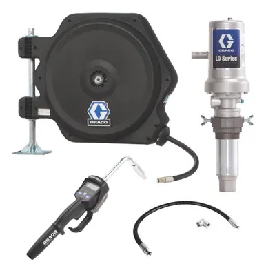 GRACO 24J776 - LD Series 3 1 Tank Mount Oil Pump w/ SD Series Hose Reel Packages - Manual Meter Type