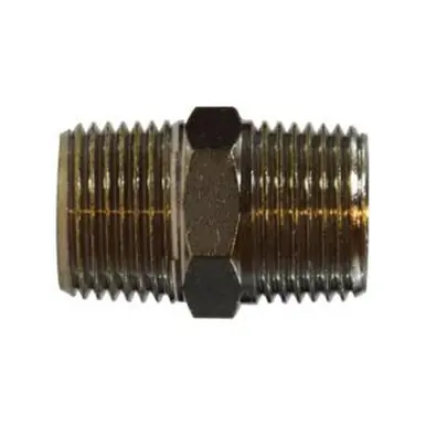 Midland Industries 28825 - Hex Nipple, 3/8" Male BSP x 3/8" Male BSP, Brass, Nickel-Plated