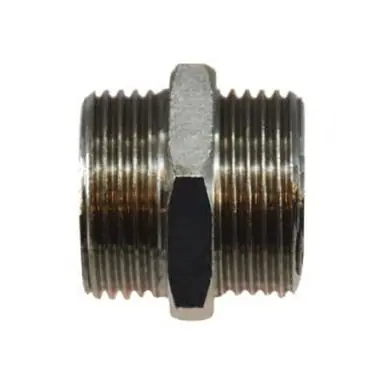 Midland Industries 28802 - Hex Nipple, 1/4" Male BSP x 1/4" Male BSP, Brass, Nickel-Plated