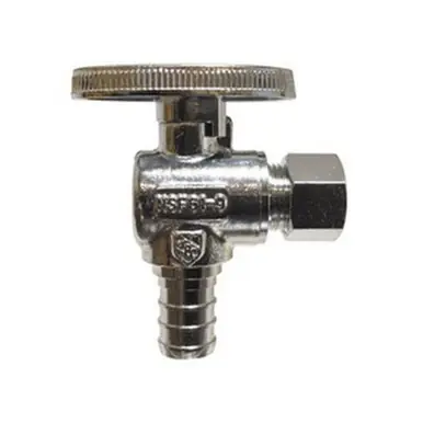 Midland Industries 746438 - 90° Angle Supply Stop, 1/2 x 3/8" Nominal, PEX x Compression, Brass Body
