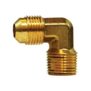 Midland Industries 10294B - 90° Barstock Elbow, 3/8" Male Flared x 1/4" Male NPTF, Brass