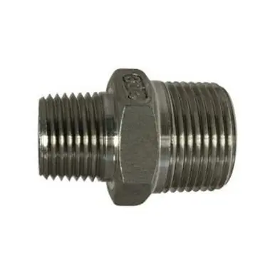 Midland Industries 62745 - Reducing Hex Nipple, 1/2" MPT x 3/8" MPT, Stainless Steel