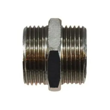 Midland Industries 28807 - Hex Nipple, 1/2" Male BSP x 3/8" Male BSP, Brass, Nickel-Plated
