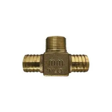 Midland Industries 973971LF - Branch Tee, 1" Hose Barbed x 1" Hose Barbed x 1" MIP, Brass
