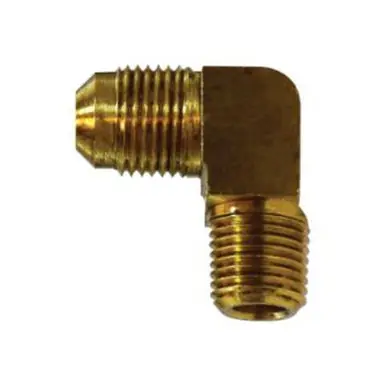 Midland Industries 10302B - 90° Barstock Elbow, 5/8" Male Flared x 3/8" Male NPTF, Brass