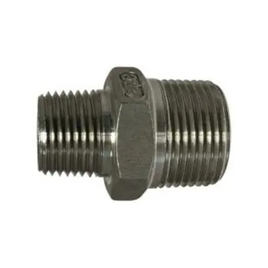 Midland Industries 62748 - Reducing Hex Nipple, 3/4" MPT x 3/8" MPT, Stainless Steel