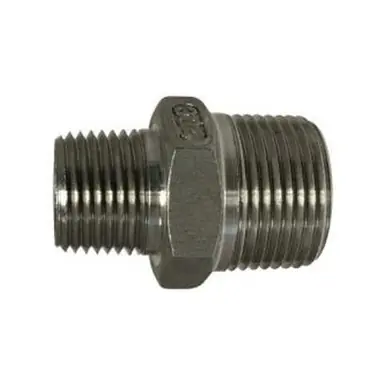 Midland Industries 62742 - Reducing Hex Nipple, 3/8" MPT x 1/4" MPT, Stainless Steel