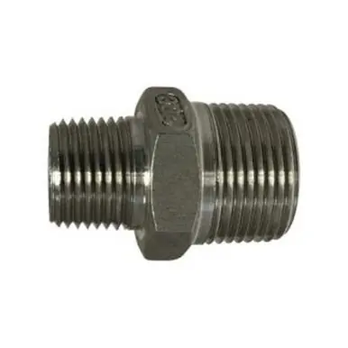 Midland Industries 63748 - Reducing Hex Nipple, 3/4" MPT x 3/8" MPT, Stainless Steel