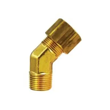 Midland Industries 18333 - 45° Elbow, 3/8" Tube OD x 1/4" Male NPTF, Brass