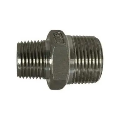 Midland Industries 63742 - Reducing Hex Nipple, 3/8" MPT x 1/4" MPT, Stainless Steel