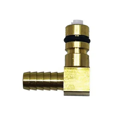 Midland Industries P-1521-000-EL - 90° Flojet Elbow w/ Shut-Off, 1/4" Hose Barbed x 1/4", Brass