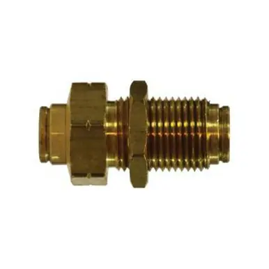 Midland Industries 20128 - Bulkhead Union, 3/8" Push-In x 3/8" Push-In, Brass