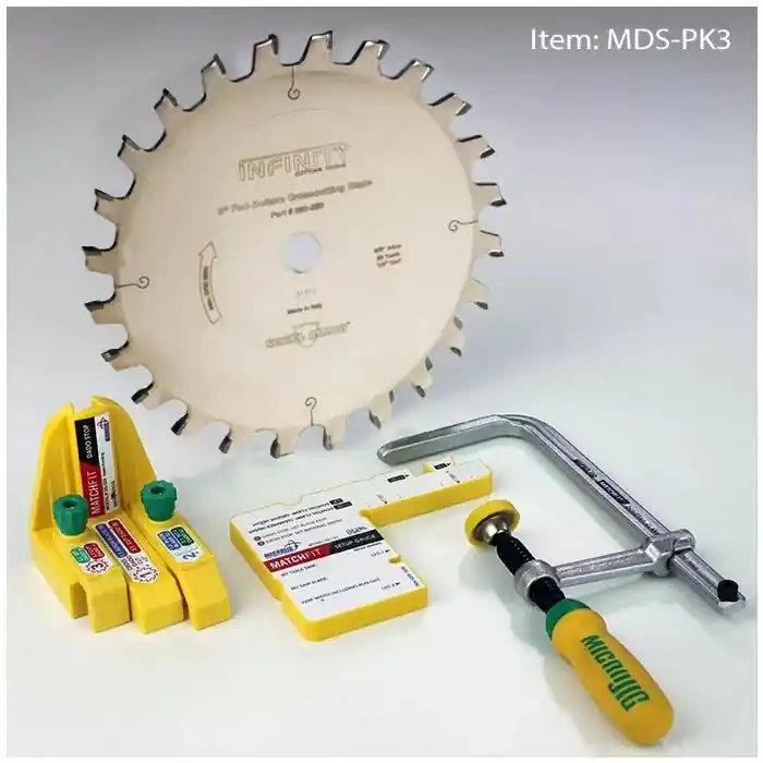 MicroJIG MATCHFIT Dado stop Package 3 with Infinity Tools 1/4" Kerf Flat Top Blade